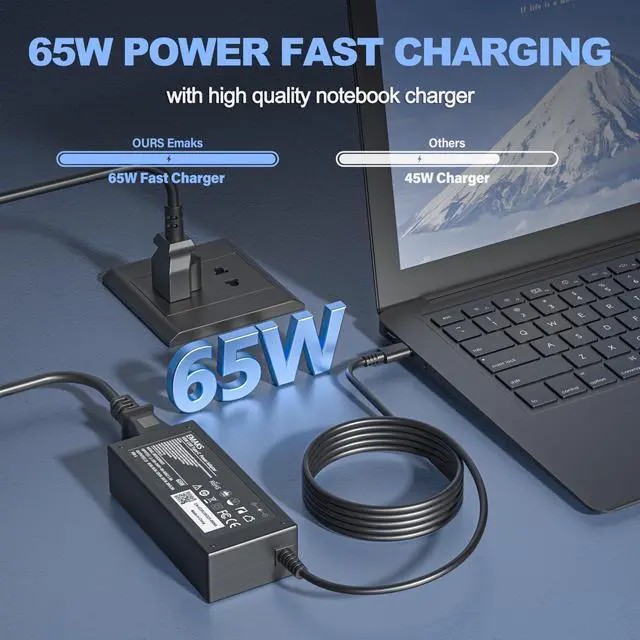 Alt view image 2 of 7 - Fast Charger for 65W USB-C Chromebook Compatible with for ASUS Lenovo Acer HP Dell, Compatible with SM65CL/SM45CL/SK90A200225/SK90200325 & More USB-C Laptops