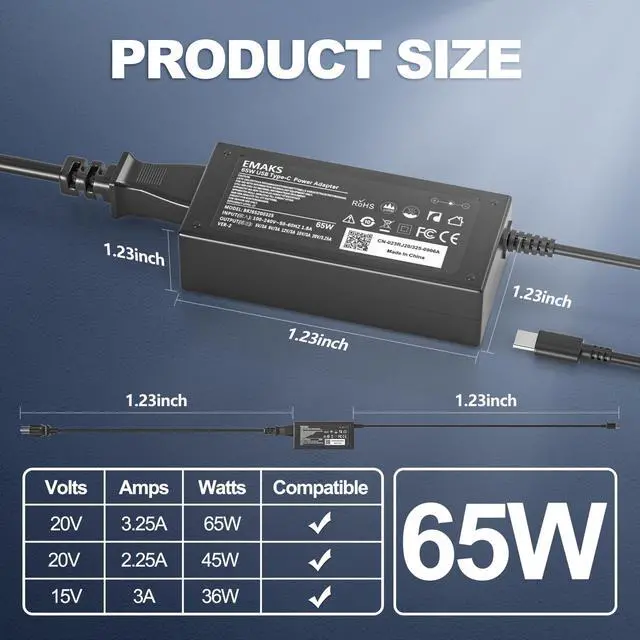 Alt view image 4 of 7 - Fast Charger for 65W USB-C Chromebook Compatible with for ASUS Lenovo Acer HP Dell, Compatible with SM65CL/SM45CL/SK90A200225/SK90200325 & More USB-C Laptops