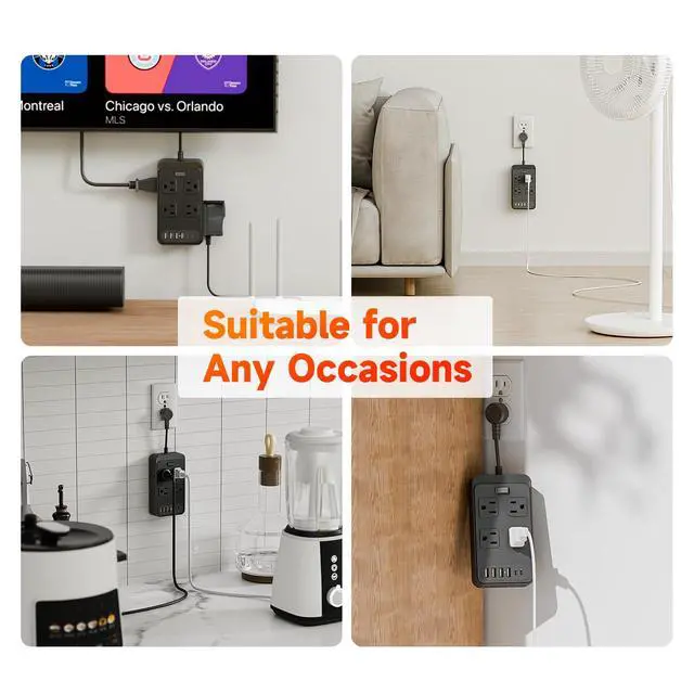 Alt view image 6 of 7 - Short Extension Cord 0.3ft Power Strip-8 AC & 6 USB Ports(2 USB C), Multi Plug Outlet Extender, Non-Surge Protection for Cruise Travel Home Office Dorm Hotel