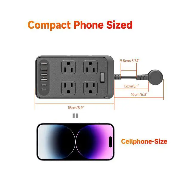 Alt view image 7 of 7 - Short Extension Cord 0.3ft Power Strip-8 AC & 6 USB Ports(2 USB C), Multi Plug Outlet Extender, Non-Surge Protection for Cruise Travel Home Office Dorm Hotel