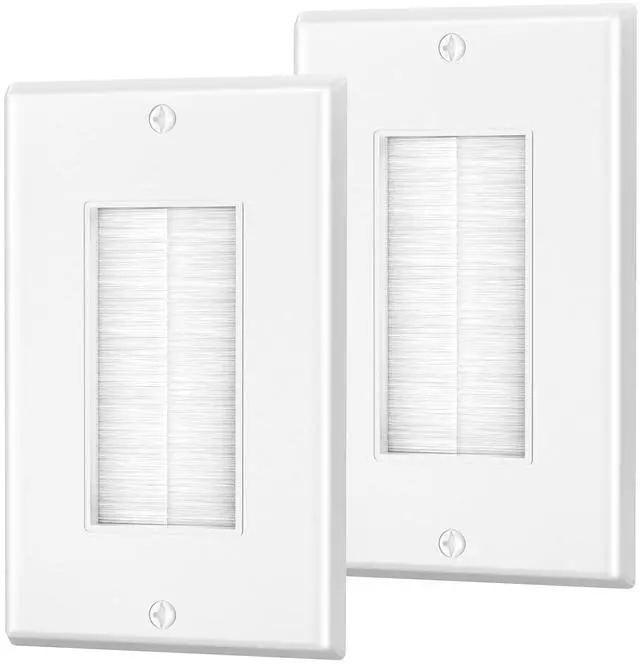 Main image of Brush Wall Plate, Single Gang Wall Plate Cable Pass Through for Low Voltage Wires, Cord Hider for Wall Mount TV, 2-Pack, White