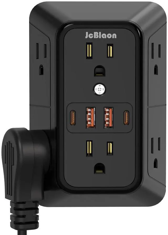 Main image of USB Wall Charger Power Strip Surge Protector with 4 USB Ports (2 USB C) Plug Extension Multiple Outlets Plug Extension in Adapter Spaced Outlets for Home Office Travel,White (Black)-ETL