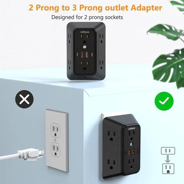 Alt view image 7 of 7 - USB Wall Charger Power Strip Surge Protector with 4 USB Ports (2 USB C) Plug Extension Multiple Outlets Plug Extension in Adapter Spaced Outlets for Home Office Travel,White (Black)-ETL