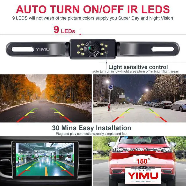 Alt view image 5 of 7 - Car Backup Camera, License Plate Camera with 7 LED Lights Rear Camera, HD Night Vision Rear View Camera,Wide View Angle, IP69K Waterproof Reverse Vehicle Camera for Cars,SUV,Trucks,RV, Pickup