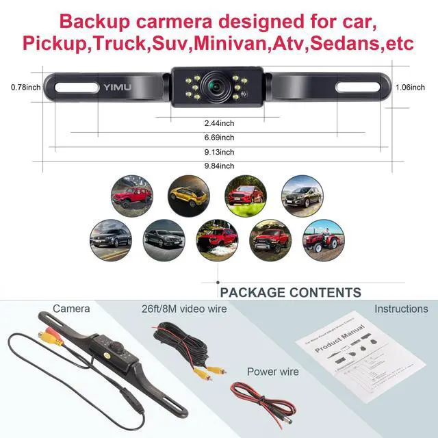 Alt view image 7 of 7 - Car Backup Camera, License Plate Camera with 7 LED Lights Rear Camera, HD Night Vision Rear View Camera,Wide View Angle, IP69K Waterproof Reverse Vehicle Camera for Cars,SUV,Trucks,RV, Pickup