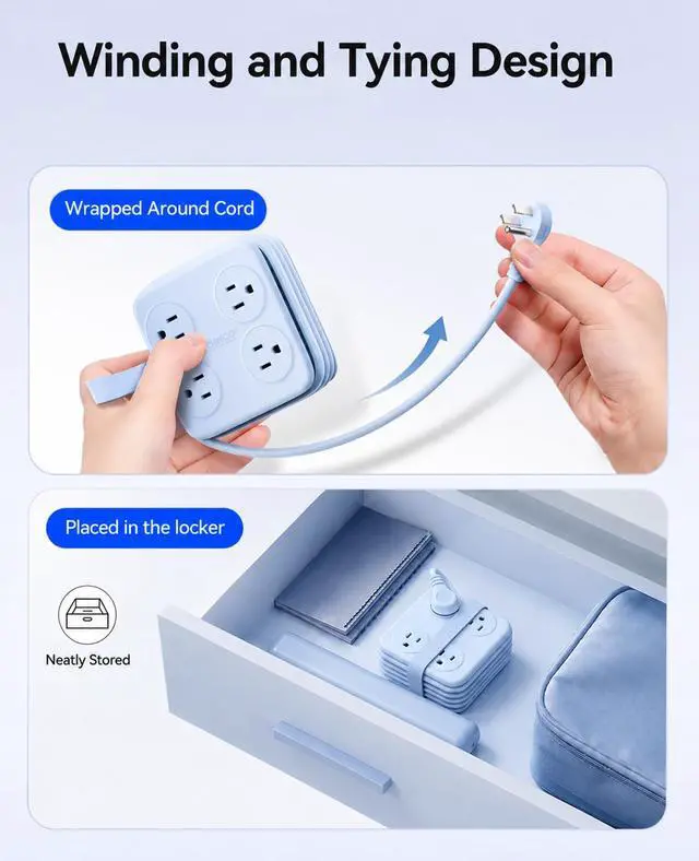 Alt view image 3 of 7 - 5 Ft Extension Cord with 3 USB Ports, Power Strip for Desktop, 4 Side Outlet Extender(8 AC) & Flat Plug, 11 in 1 Charging Station for Home/Office/Dorm - AP3 PRO