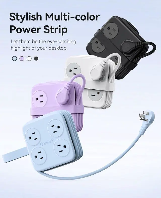 Alt view image 4 of 7 - 5 Ft Extension Cord with 3 USB Ports, Power Strip for Desktop, 4 Side Outlet Extender(8 AC) & Flat Plug, 11 in 1 Charging Station for Home/Office/Dorm - AP3 PRO