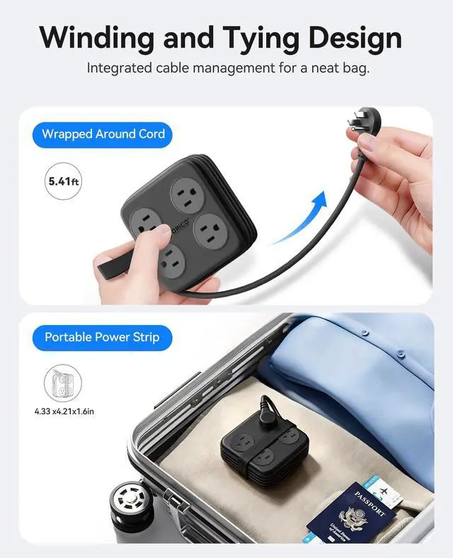 Alt view image 3 of 7 - 5 Ft Extension Cord with 3 USB Ports, Power Strip for Desktop, 4 Side Outlet Extender(8 AC) & Flat Plug, 11 in 1 Charging Station for Home/Office/Dorm -AP3 PRO