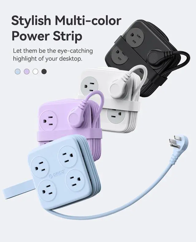 Alt view image 4 of 7 - 5 Ft Extension Cord with 3 USB Ports, Power Strip for Desktop, 4 Side Outlet Extender(8 AC) & Flat Plug, 11 in 1 Charging Station for Home/Office/Dorm - AP3 PRO