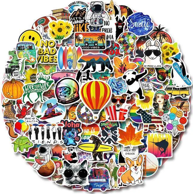 Main image of 100 PCS Water Bottle Stickers for Kids Teens Girls Adults, Aesthetic Cute Vinyl Waterproof Vsco Cool Stickers, Laptop Scrapbook Skateboard Computer Car Sticker Packs