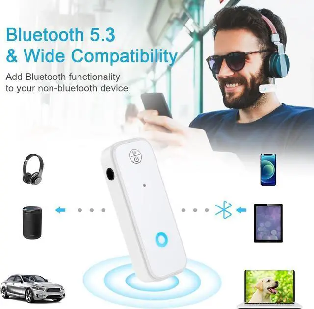 Alt view image 2 of 7 - Bluetooth Aux Adapter for Car, 2 in 1 Bluetooth Transmitter Receiver for Hands-Free Call, Noise Cancelling 3.5mm AUX Wireless 5.3 Receiver for Car Home Audio System Headphones White