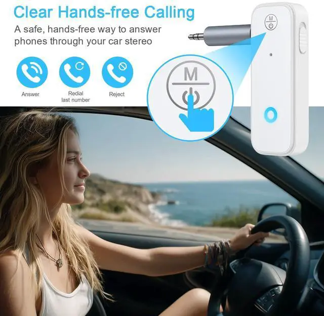 Alt view image 3 of 7 - Bluetooth Aux Adapter for Car, 2 in 1 Bluetooth Transmitter Receiver for Hands-Free Call, Noise Cancelling 3.5mm AUX Wireless 5.3 Receiver for Car Home Audio System Headphones White