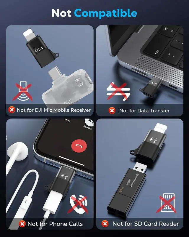 Alt view image 3 of 7 - for DJI Mic Mini USB C to Lighting Phone Adapter - Lightning to USB-C Audio Adapter for iPhone 14/13/12/11/Apple EarPods/Wireless Mic Receiver/Phone, Support Charging -2 Pack