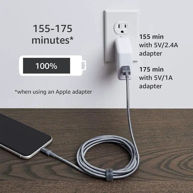 Alt view image 6 of 7 - USB-A to Lightning Cable, Apple MFi Certified, Nylon Braided Cord, Fast Charging, Durable, Sturdy, 3 Foot, Dark Gray
