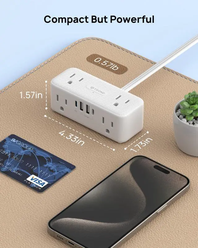 Alt view image 3 of 7 - 20W USB C Power Strip Surge Protector - 5ft Flat Plug Extension Cord with Multiple 6 Outlet, 4 USB, 900 Joules, 3 Sided Design, Mountable, Compact for Home Office Travel Dorm Room Essentials