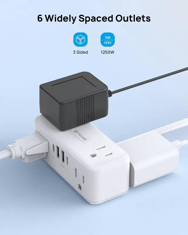 Alt view image 4 of 7 - 20W USB C Power Strip Surge Protector - 5ft Flat Plug Extension Cord with Multiple 6 Outlet, 4 USB, 900 Joules, 3 Sided Design, Mountable, Compact for Home Office Travel Dorm Room Essentials