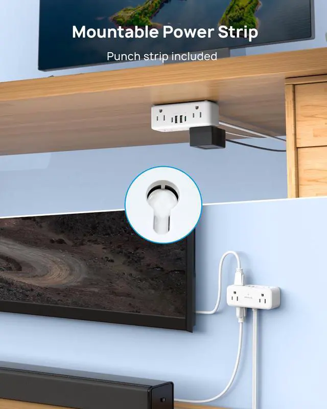 Alt view image 6 of 7 - 20W USB C Power Strip Surge Protector - 5ft Flat Plug Extension Cord with Multiple 6 Outlet, 4 USB, 900 Joules, 3 Sided Design, Mountable, Compact for Home Office Travel Dorm Room Essentials