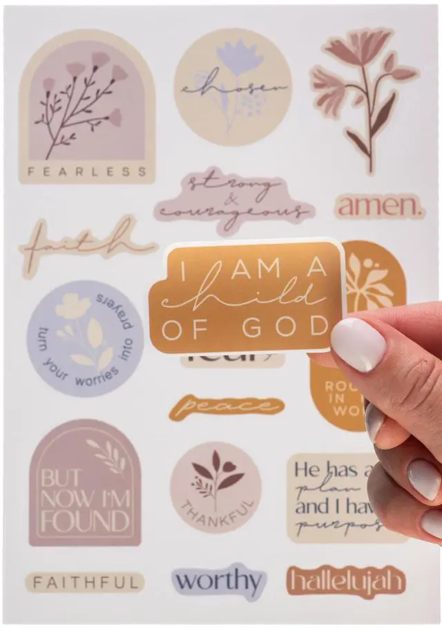 Main image of Inspirational Christian Stickers, 88pcs Motivational Jesus Bible Stickers for Water Bottles, Laptops, Waterproof Vinyl Faith Decal Pack, Religious Gifts for Women, Men, Kids (Fearless)