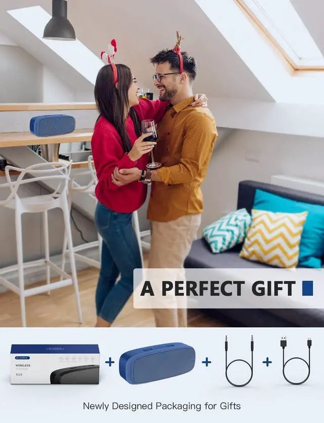 Alt view image 3 of 7 - Bluetooth Speaker, Wireless Portable Speaker with Loud Stereo Sound, Rich Bass, 12-Hour Playtime, Built-in Mic. Perfect for iPhone, Samsung and More (Blue)