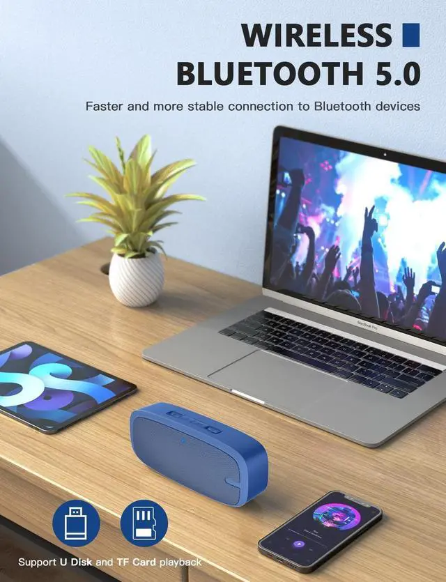 Alt view image 5 of 7 - Bluetooth Speaker, Wireless Portable Speaker with Loud Stereo Sound, Rich Bass, 12-Hour Playtime, Built-in Mic. Perfect for iPhone, Samsung and More (Blue)