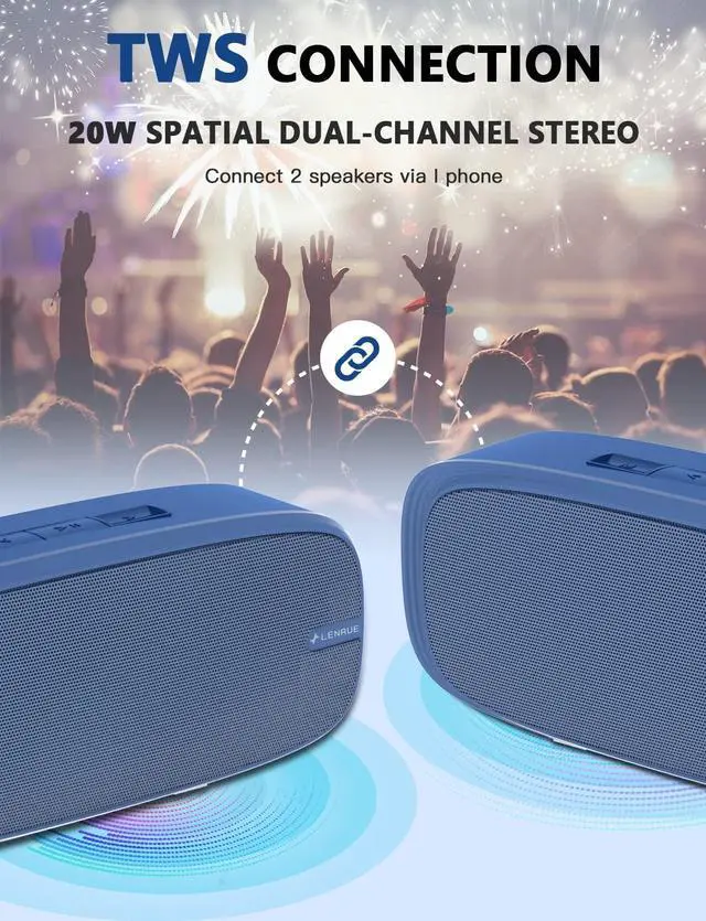 Alt view image 7 of 7 - Bluetooth Speaker, Wireless Portable Speaker with Loud Stereo Sound, Rich Bass, 12-Hour Playtime, Built-in Mic. Perfect for iPhone, Samsung and More (Blue)