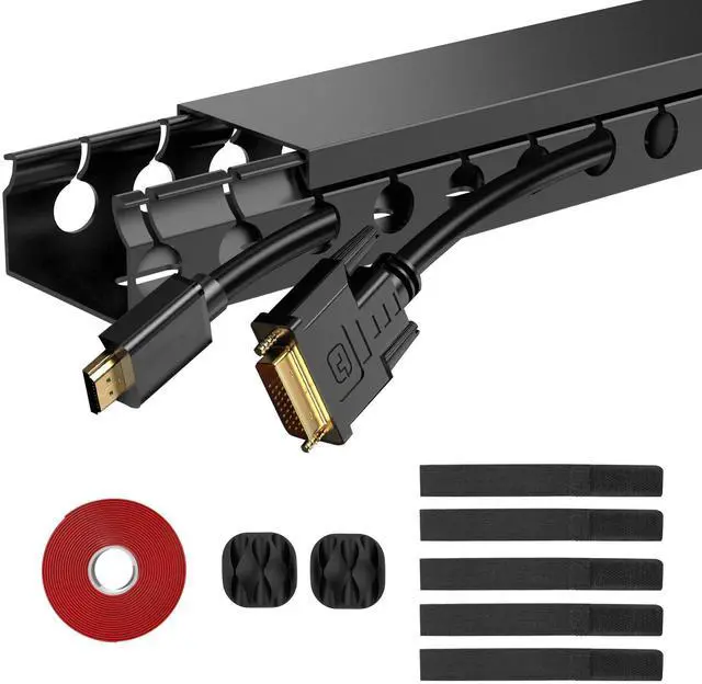 Main image of Updated Cable Raceway Kit - 31 (2X15.4) Inch Open Slot Wire Covers for Cords, Under Desk Cable Management System to Hide Under Desk/Tv/Computer/Net/Power Cords, (Pack 2)