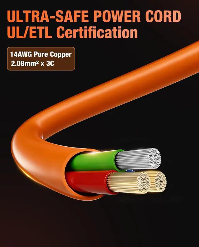 Alt view image 4 of 7 - Heavy-Duty Power Station Charging Cable, 14AWG Fast Charger Cable for Jackery Explorer 2000/1500/1000 Pro,Ecoflow Delta/River Series,Bluetti EB3A;Anker 757/767, 125V 15A AC Power Cord Orange(10FT)