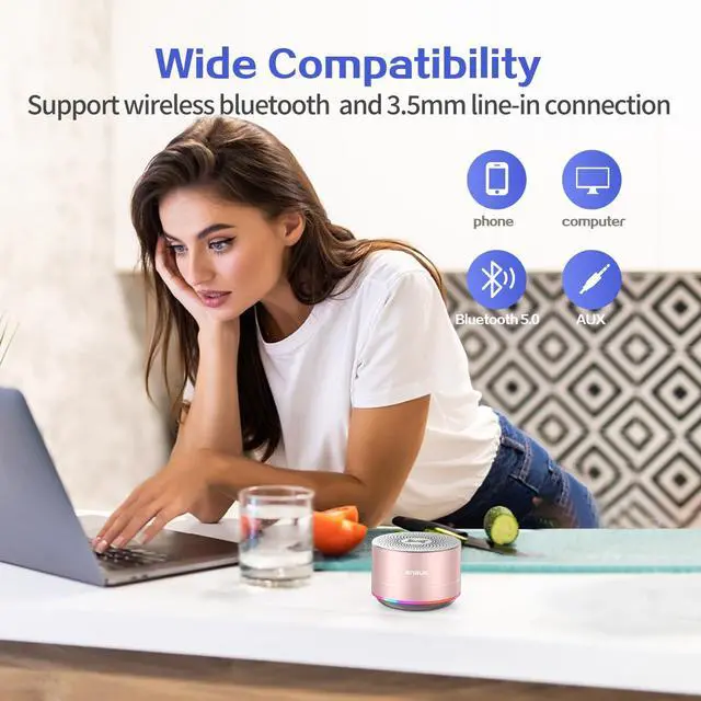 Alt view image 3 of 7 - A2 Portable Wireless Bluetooth Speaker with Lights and Lanyard,5W Mini Small Metal Speakers Bluetooth 5.0/Aux-in for iPhone Android Home Outdoor, Gifts for Women/Girls