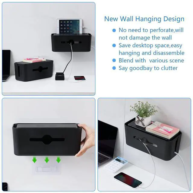 Alt view image 3 of 7 - Cable Management Box,Cord Organizer Box for Desk Floor Cable Hide,Cable Box Organizer to Cover The Power Strip Cord Wires for Home Office,Black