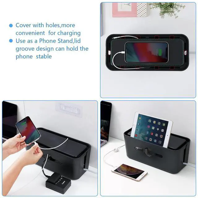 Alt view image 4 of 7 - Cable Management Box,Cord Organizer Box for Desk Floor Cable Hide,Cable Box Organizer to Cover The Power Strip Cord Wires for Home Office,Black