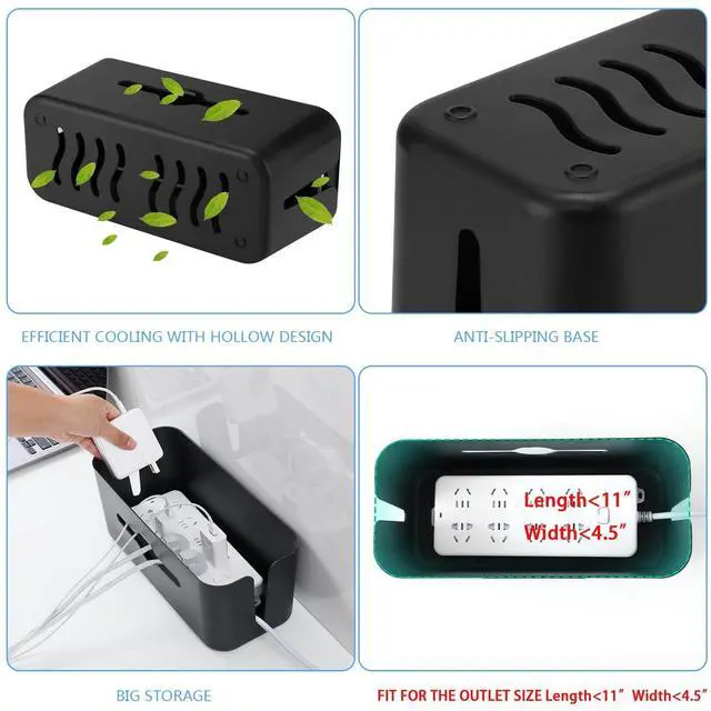 Alt view image 5 of 7 - Cable Management Box,Cord Organizer Box for Desk Floor Cable Hide,Cable Box Organizer to Cover The Power Strip Cord Wires for Home Office,Black