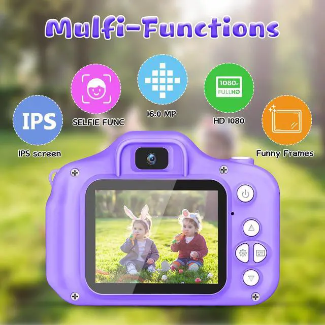 Alt view image 2 of 7 - Kids Camera for Boys and Girls, Digital Camera for Kids, Toddler Camera Christmas Birthday Toy Gifts for Kids Age 3 4 5 6 7 8 9 10 with 32GB SD Card, Video Recorder 1080P HD(Purple)