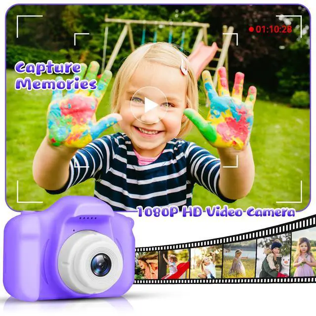 Alt view image 3 of 7 - Kids Camera for Boys and Girls, Digital Camera for Kids, Toddler Camera Christmas Birthday Toy Gifts for Kids Age 3 4 5 6 7 8 9 10 with 32GB SD Card, Video Recorder 1080P HD(Purple)