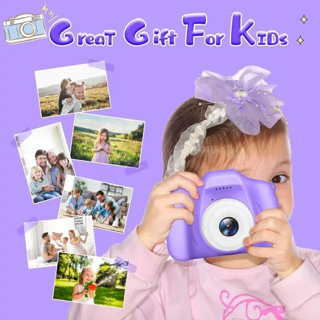 Alt view image 6 of 7 - Kids Camera for Boys and Girls, Digital Camera for Kids, Toddler Camera Christmas Birthday Toy Gifts for Kids Age 3 4 5 6 7 8 9 10 with 32GB SD Card, Video Recorder 1080P HD(Purple)