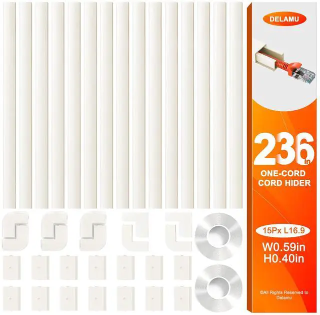 Main image of 236in Cord Hider, One-Wire Cord Covers for Wires on Wall, Easy-to-Install Cable Hiders for Mounted Tv, Cable Management Kit, Cable Raceways, W0.59 H0.4in, Beige