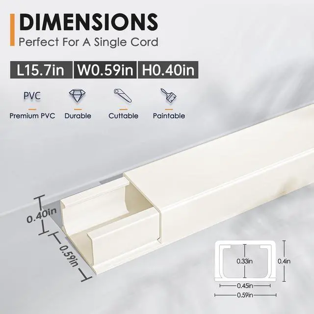 Alt view image 2 of 7 - 236in Cord Hider, One-Wire Cord Covers for Wires on Wall, Easy-to-Install Cable Hiders for Mounted Tv, Cable Management Kit, Cable Raceways, W0.59 H0.4in, Beige