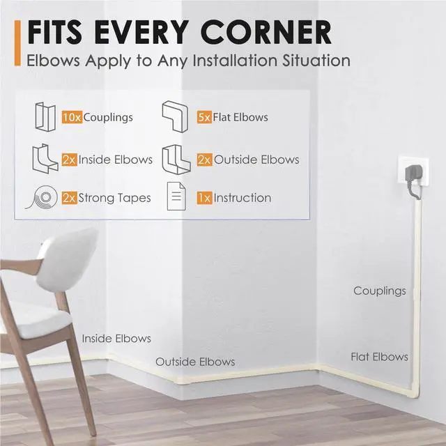 Alt view image 6 of 7 - 236in Cord Hider, One-Wire Cord Covers for Wires on Wall, Easy-to-Install Cable Hiders for Mounted Tv, Cable Management Kit, Cable Raceways, W0.59 H0.4in, Beige