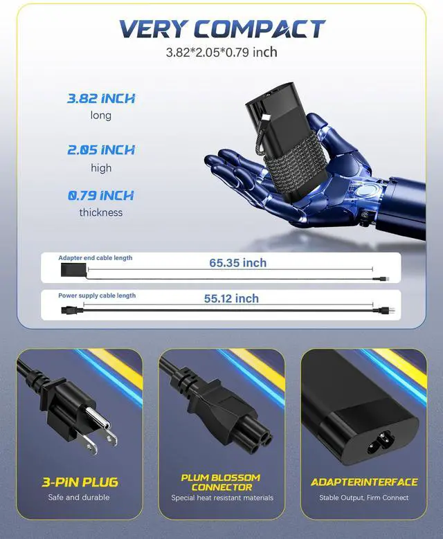 Alt view image 5 of 7 - New Slim 65W USB C Laptop Charger Compatible with HP Spectre x360, EliteBook x360, Envy, Pavilion, Omnibook, Chromebook, Elite x2, Zbook Type C Power Adapter
