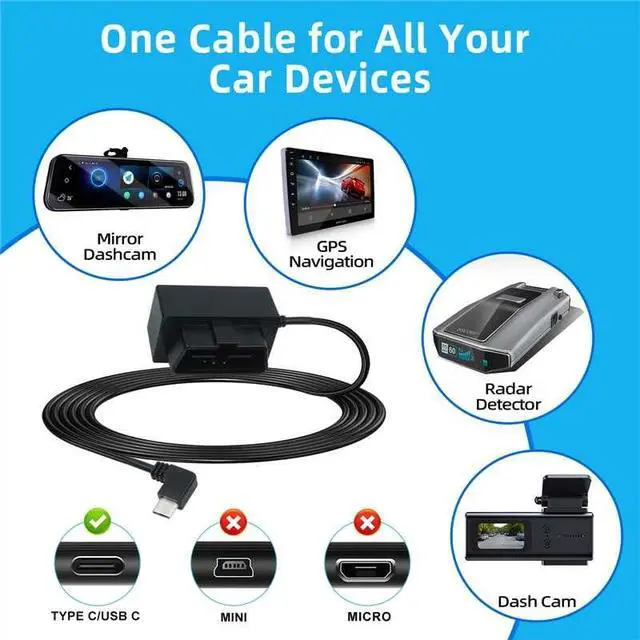 Alt view image 4 of 7 - Dash Cam Hardwire Kit,OBD Power Cable for Dash Camera ,USB Type C Adapter Hardwire Charger Cable for Dashcam with Low Voltage Protection(11.6V Auto-cutoff) 24h Parking Mode for Dashcam,GPS,Radar