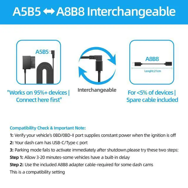 Alt view image 5 of 7 - Dash Cam Hardwire Kit,OBD Power Cable for Dash Camera ,USB Type C Adapter Hardwire Charger Cable for Dashcam with Low Voltage Protection(11.6V Auto-cutoff) 24h Parking Mode for Dashcam,GPS,Radar