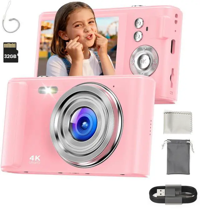 Main image of Digital Camera 4K for Kids: 48MP Pink Camera for Teens Photography - Christmas Birthday Gifts for Girls - 16X Zoom Shoot for Vlogging - Compact Camera for 6 7 8 9 10 Years Old- Toys for Toddler
