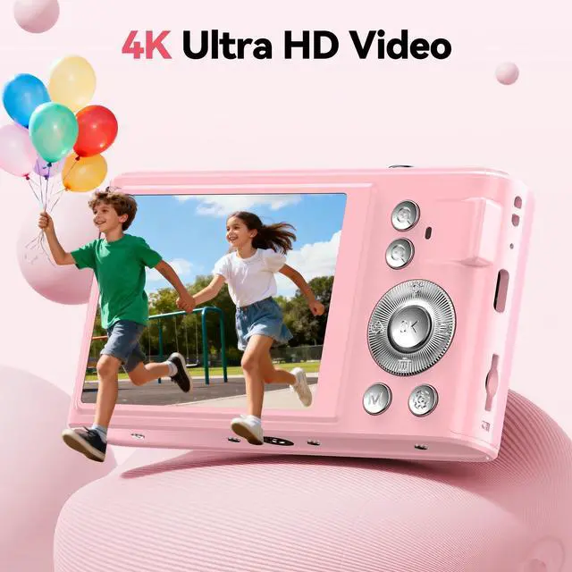Alt view image 2 of 7 - Digital Camera 4K for Kids: 48MP Pink Camera for Teens Photography - Christmas Birthday Gifts for Girls - 16X Zoom Shoot for Vlogging - Compact Camera for 6 7 8 9 10 Years Old- Toys for Toddler