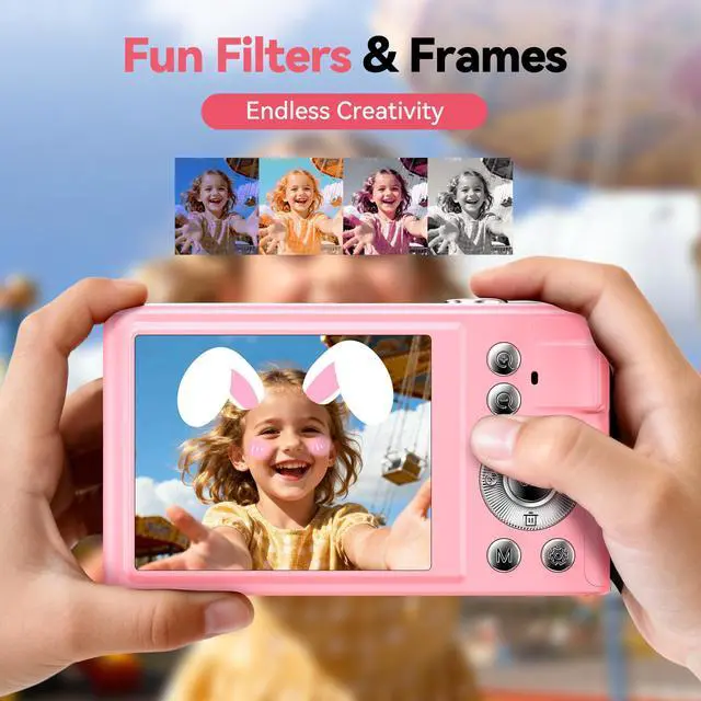 Alt view image 3 of 7 - Digital Camera 4K for Kids: 48MP Pink Camera for Teens Photography - Christmas Birthday Gifts for Girls - 16X Zoom Shoot for Vlogging - Compact Camera for 6 7 8 9 10 Years Old- Toys for Toddler