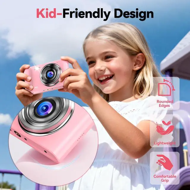 Alt view image 4 of 7 - Digital Camera 4K for Kids: 48MP Pink Camera for Teens Photography - Christmas Birthday Gifts for Girls - 16X Zoom Shoot for Vlogging - Compact Camera for 6 7 8 9 10 Years Old- Toys for Toddler