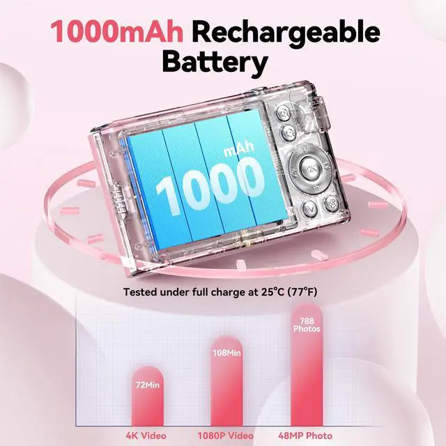 Alt view image 5 of 7 - Digital Camera 4K for Kids: 48MP Pink Camera for Teens Photography - Christmas Birthday Gifts for Girls - 16X Zoom Shoot for Vlogging - Compact Camera for 6 7 8 9 10 Years Old- Toys for Toddler