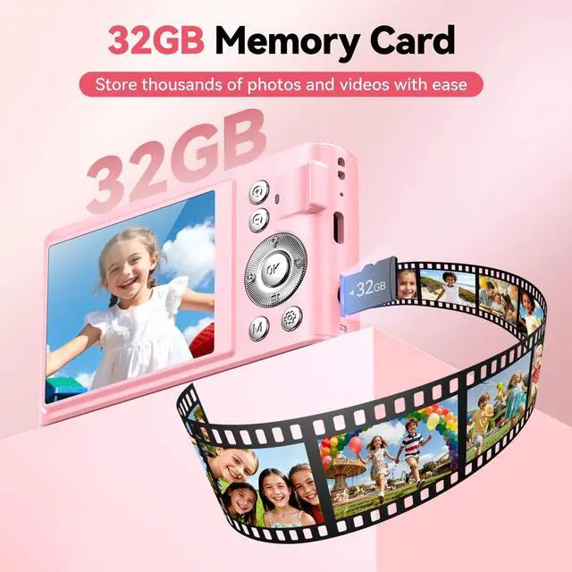 Alt view image 6 of 7 - Digital Camera 4K for Kids: 48MP Pink Camera for Teens Photography - Christmas Birthday Gifts for Girls - 16X Zoom Shoot for Vlogging - Compact Camera for 6 7 8 9 10 Years Old- Toys for Toddler