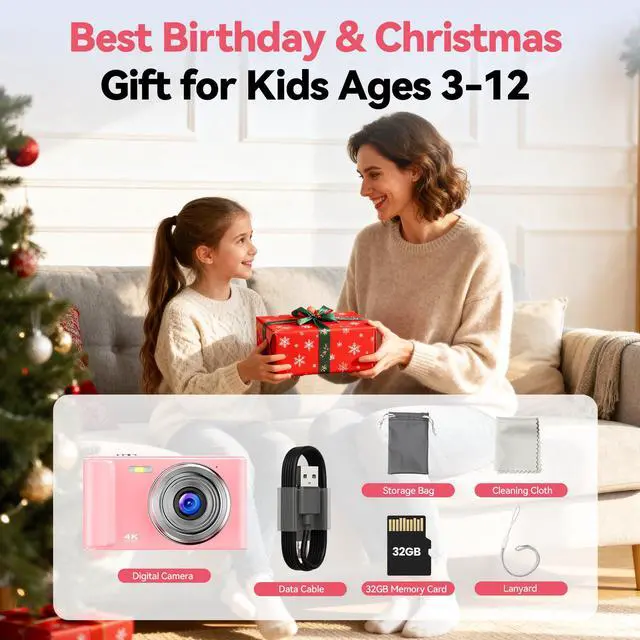 Alt view image 7 of 7 - Digital Camera 4K for Kids: 48MP Pink Camera for Teens Photography - Christmas Birthday Gifts for Girls - 16X Zoom Shoot for Vlogging - Compact Camera for 6 7 8 9 10 Years Old- Toys for Toddler