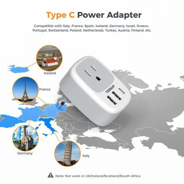 Alt view image 2 of 6 - UK Ireland Hong Kong Power Adapter, International Travel Plug with 3 USB Ports (1 USB C), Type G Converter Outlet Adaptor Charger for USA to British England Scotland Irish Qatar London