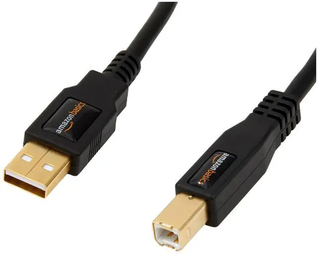 Main image of USB-A to USB-B 2.0 Cable for Printer or External Hard Drive, Gold-Plated Connectors, 16 Foot, Black