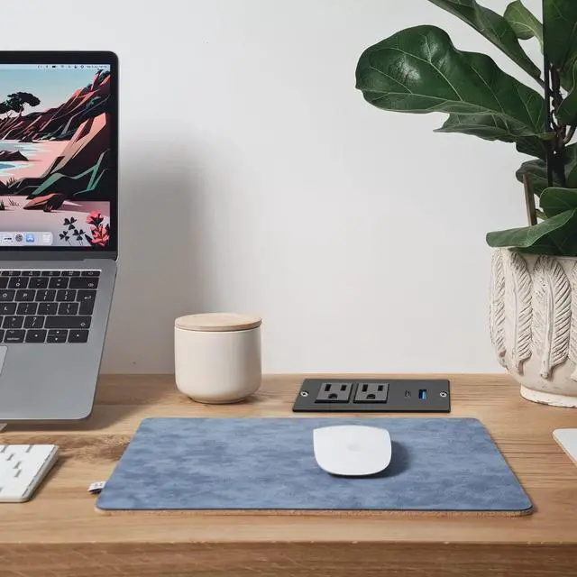 Alt view image 7 of 7 - USB C Recessed Power Strip Fast Charge Desktop Power Station 2 Outlets 2 USB (PD20W & QC18W, Total 20W) Mountable Flat Plug 10'ft Extension Cord Mount for Tabletop Sofa Cabinet Nightstand